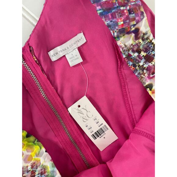 NWT New York and Company Multicolor Fit & Flare Dress Pleated Cocktail Size 4 - Picture 6 of 7